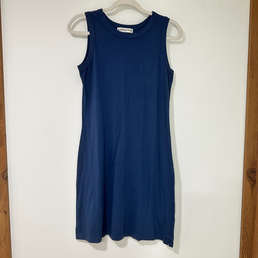 American Giant Muscle Tank Mini Dress Womens XS Blue Cotton USA Made